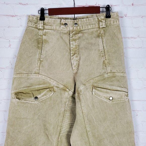 Lacausa Diego Trousers Sz 8 Cargo High Rise Cotton Denim $195 Sand Mineral Wash - Picture 3 of 12